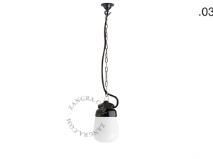 lampada a sospensione in porcellana nera per esterni o per bagno - paralume in vetro - IP54
