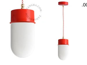 lampada a sospensione rossa - paralume in vetro - Ø 10 cm
