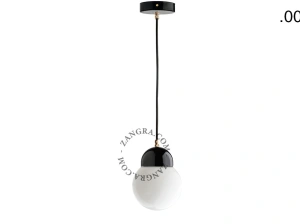 lampada a sospensione in porcellana nera - paralume in vetro