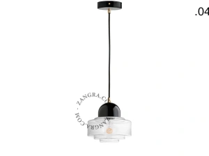 lampada a sospensione in porcellana nera - paralume in vetro