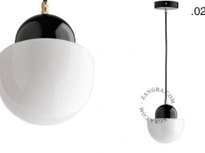 lampada a sospensione in porcellana nera - paralume in vetro