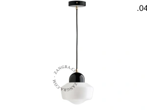 lampada a sospensione in porcellana nera - paralume in vetro