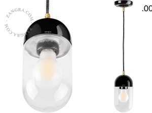 black porcelain pendant light - glass shade