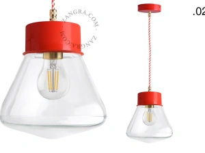 lampada a sospensione rossa - paralume in vetro - Ø 10 cm