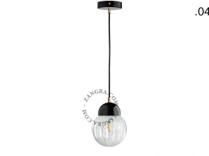 lampada a sospensione in porcellana nera - paralume in vetro