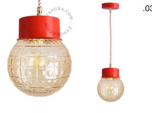 lampada a sospensione rossa - paralume in vetro - Ø 10 cm