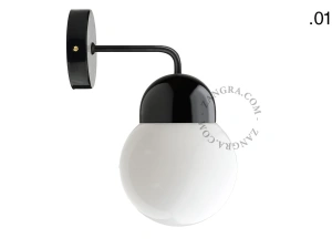 applique en porcelaine noire - globe en verre