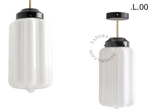 loftslampe i sort og messing - glas skærm
