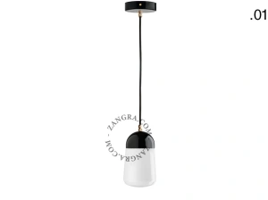 lampada a sospensione in porcellana nera - paralume in vetro