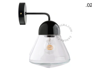 applique en porcelaine noire - globe en verre