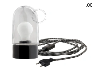 black porcelain table lamp - glass shade - Ø 10 cm