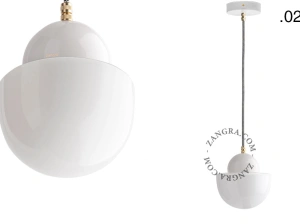 lampada a sospensione in porcellana bianca - paralume in vetro