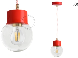 suspension rouge - globe en verre - Ø 8,5 cm
