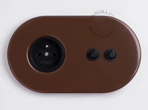 brown flush mount socket & switch – double black push-button