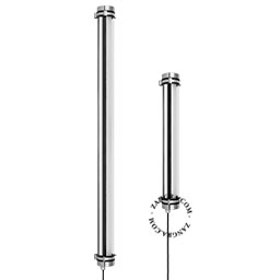 Lampe tubulaire en verre et acier inoxydable.