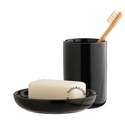 Black black porcelain toothbrush holder & soap dish.