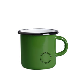 Green enamelled mug.