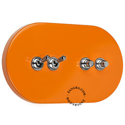 grand interrupteur orange avec 2 leviers et 2 boutons-poussoirs en laiton nickele