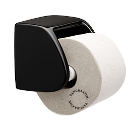 Black porcelain toilet paper holder.