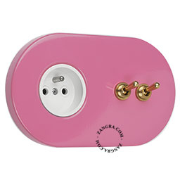 pink flush mount outlet & two-way or simple switch – double raw brass toggle