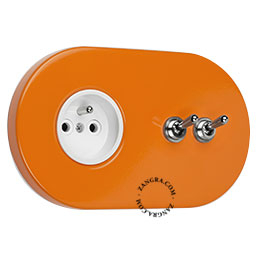 prise murale orange et double interrupteur va-et-vient ou simple avec leviers en laiton nickele