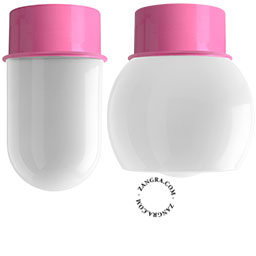 pink ceiling light with glass shade
