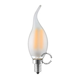 Ampoule à filament LED E14 avec verre dépoli en forme de flamme.