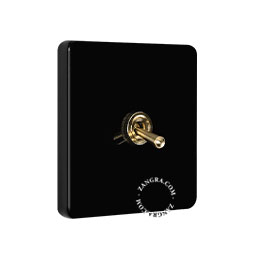 Vierkante lichtschakelaar in zwart porselein.