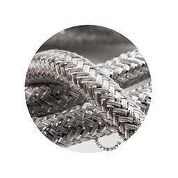 Silvery fabric cable.