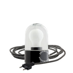 lampe de table en porcelaine noire avec ampoule avec globe en verre