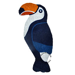 Toucan-shaped coir doormat.
