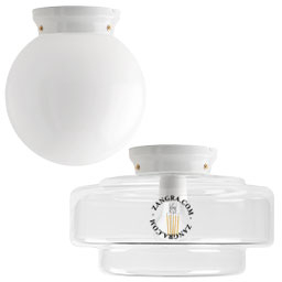 Lampe Art Déco en porcelaine blanche avec abat-jour en verre.