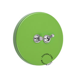 interrupteur vert avec levier et bouton-poussoir en laiton nickele