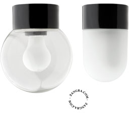 lampe en porcelaine noire avec globe en verre