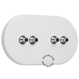 quadruple interrupteur blanc avec 4 boutons poussoirs en laiton nickele