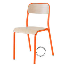 chaise-ecole-tube-empilable-bois-orange