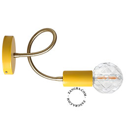 Yellow wall light with flexible arm.