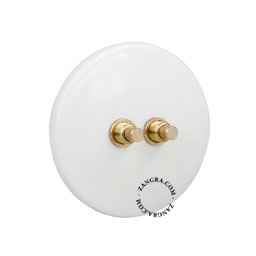 white porcelain switch - double brass pushbuttons