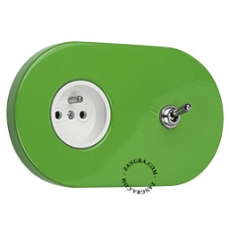 green flush mount outlet & two-way or simple switch – nickel-plated toggle