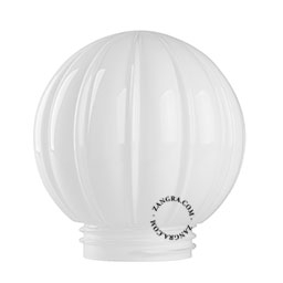 Glass globe in opal ribbed glass.