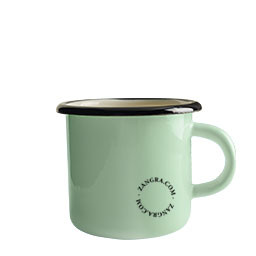 Mint green enamelled cup.