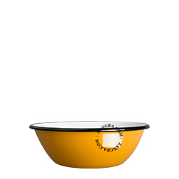 Mustard yellow enamel bowl.