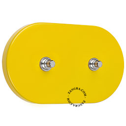 double bouton-poussoir jaune et encastrable avec boutons nickelés