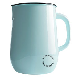 Light blue enamel pitcher.
