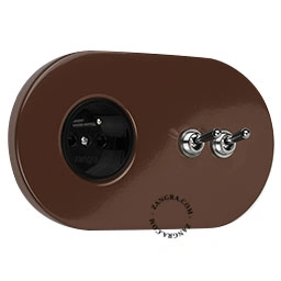 Product brown flush mount socket & two-way or simple switch – double nickel-plated toggle Image