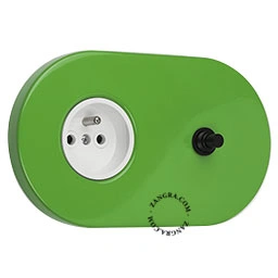 Prodotto presa e interruttore verde ad incasso - pulsante nero Immagine