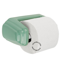 Green porcelain toilet paper holder.