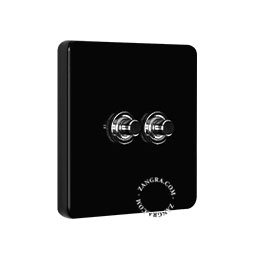 Black porcelain square-shaped push-button.