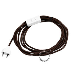 brown fabric cable power cord with switch and plug