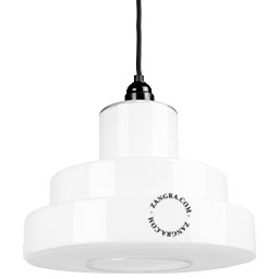 Art Deco pendant light with opal glass lampshade.